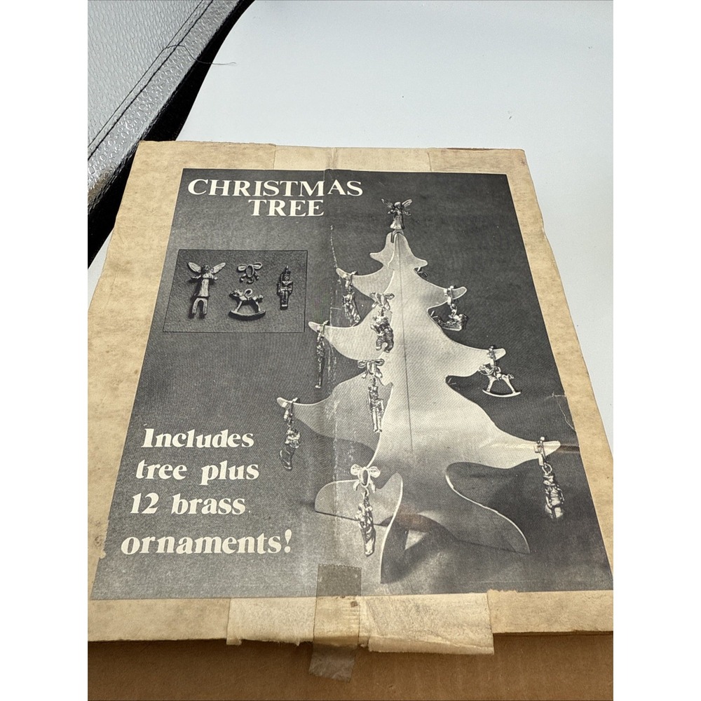 Vintage Metzke Christmas Tree (2 Piece) With Brass Ornaments (w Box) - Picture 6 of 15